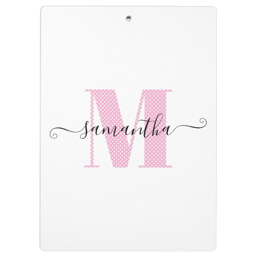 Girly Light Roze en Witte Polka Dot Monogram Klembord (Achterkant)