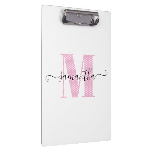 Girly Light Roze en Witte Polka Dot Monogram Klembord (Rechts)