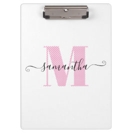 Girly Light Roze en Witte Polka Dot Monogram Klembord
