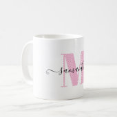 Girly Light Roze en Witte Polka Dot Monogram Koffiemok (Voorkant links)