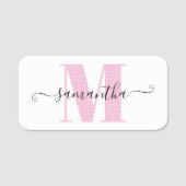Girly Light Roze en Witte Polka Dot Monogram Naamplaatje (Voorkant)