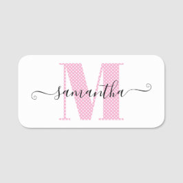 Girly Light Roze en Witte Polka Dot Monogram Naamplaatje