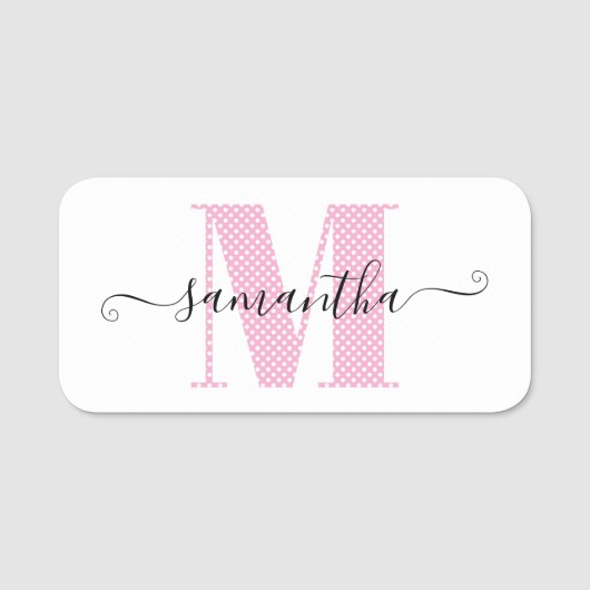 Girly Light Roze en Witte Polka Dot Monogram Naamplaatje (Voorkant)