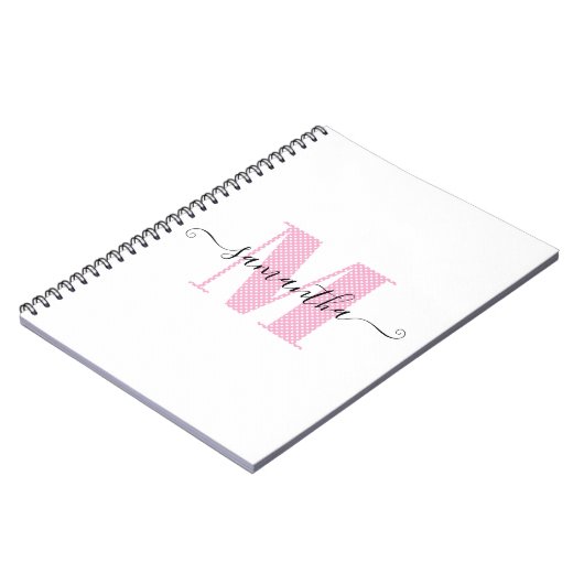 Girly Light Roze en Witte Polka Dot Monogram Notitieboek (Linkerzijde)