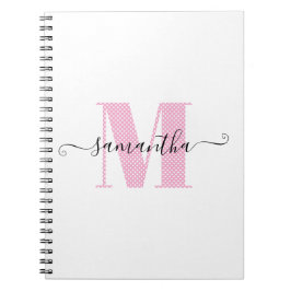 Girly Light Roze en Witte Polka Dot Monogram Notitieboek