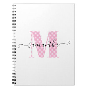 Girly Light Roze en Witte Polka Dot Monogram Notitieboek