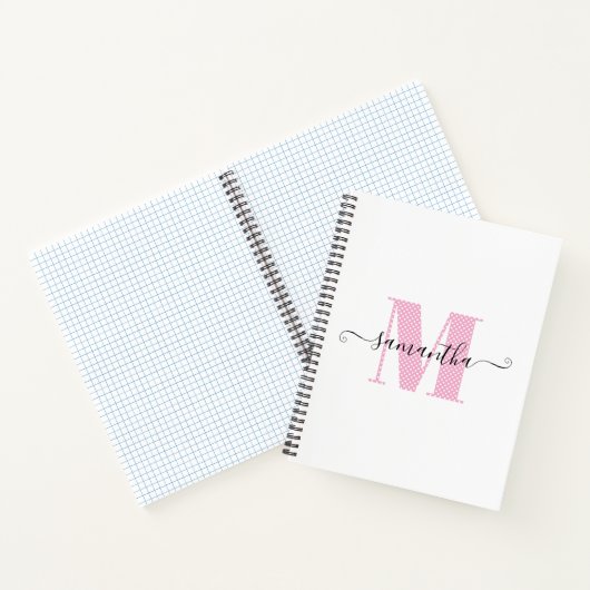 Girly Light Roze en Witte Polka Dot Monogram Notitieboek (Binnen)