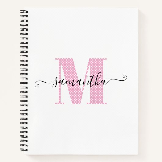 Girly Light Roze en Witte Polka Dot Monogram Notitieboek (Voorkant)