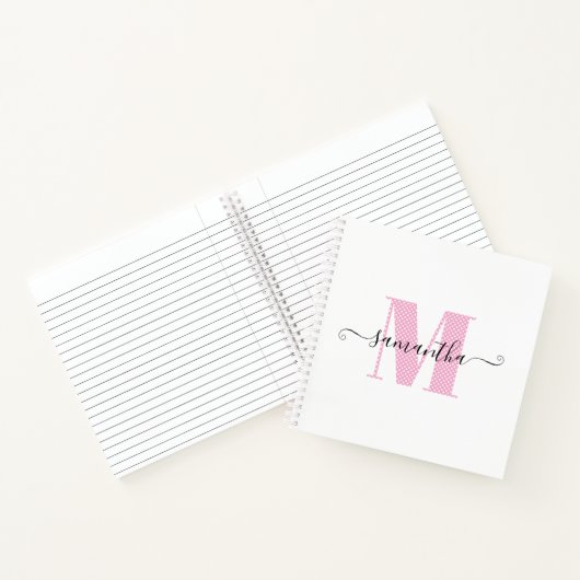 Girly Light Roze en Witte Polka Dot Monogram Notitieboek (Binnen)