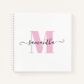 Girly Light Roze en Witte Polka Dot Monogram Notitieboek (Voorkant)