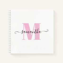 Girly Light Roze en Witte Polka Dot Monogram Notitieboek