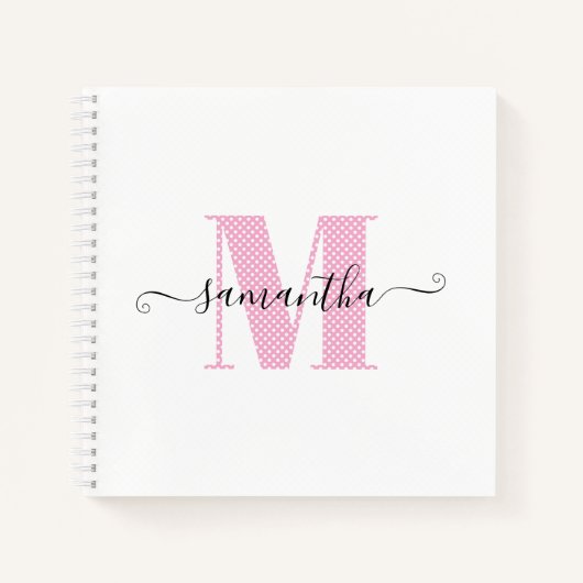 Girly Light Roze en Witte Polka Dot Monogram Notitieboek (Voorkant)