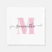 Girly Light Roze en Witte Polka Dot Monogram Servet (Voorkant)