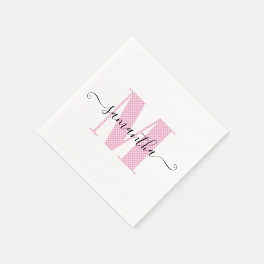 Girly Light Roze en Witte Polka Dot Monogram Servet (Hoek)