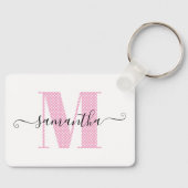 Girly Light Roze en Witte Polka Dot Monogram Sleutelhanger (Voorkant)