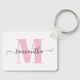 Girly Light Roze en Witte Polka Dot Monogram Sleutelhanger