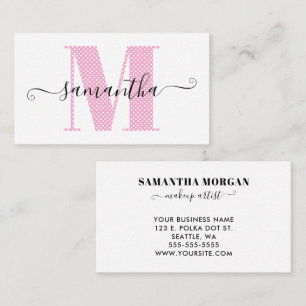 Girly Light Roze en Witte Polka Dot Monogram Visitekaartje