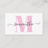 Girly Light Roze en Witte Polka Dot Monogram Visitekaartje (Voorkant)