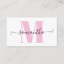 Girly Light Roze en Witte Polka Dot Monogram Visitekaartje