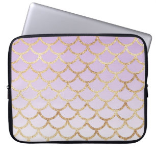 Girly Lila Paars Gold Mermaid Glitter Sparkles Laptop Sleeve