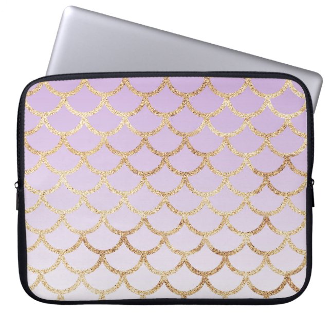 Girly Lila Paars Gold Mermaid Glitter Sparkles Laptop Sleeve (Voorkant)
