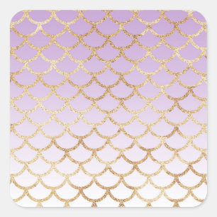 Girly Lila Paars Gold Mermaid Glitter Sparkles Vierkante Sticker