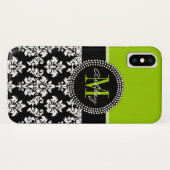 Girly Lime Green Black Damask Pattern Monogram Case-Mate iPhone Case (Achterkant (horizontaal))