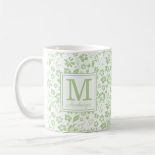 Girly Lime Green Tropical Flowers Monogram Koffiemok