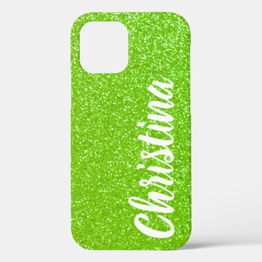 Girly Lime Groene Glitter Naam Gepersonaliseerd Case-Mate iPhone Case (Achterkant)