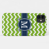 Girly Limoen Chevron Navy Custom Monogram Case-Mate iPhone Case (Achterkant (horizontaal))