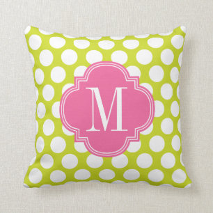 Girly Limoen & Pink Big Stippen Monogrammed Kussen