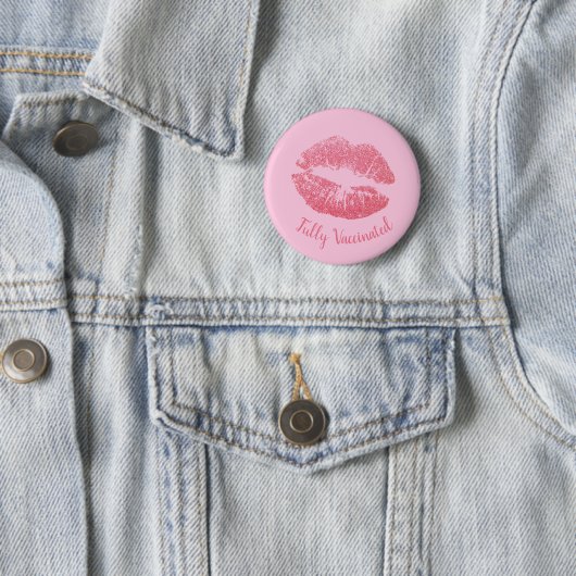 Girly Lipstick Kiss Pink  ingeënt Ronde Button 5,7 Cm (In situ)