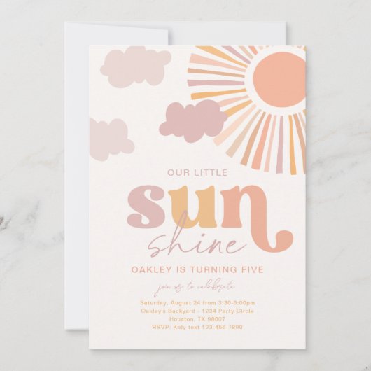 Girly Little Sunshine Verjaardag Uitnodiging (Voorkant)