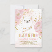 Girly Llama Birthday Pink Gold Floral Alpaca Kaart (Voorkant)