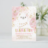 Girly Llama Birthday Pink Gold Floral Alpaca Kaart (Staand voorkant)