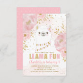 Girly Llama Birthday Pink Gold Floral Alpaca Kaart (Voorkant / Achterkant)