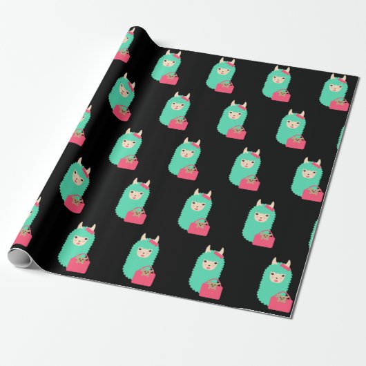 Girly Llama Emoji Cadeaupapier (Uitgerold)