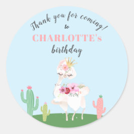 Girly Llama Floral Cactus Birthday Party Dank je Ronde Sticker