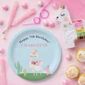 Girly Llama Floral Cactus Birthday Party Papieren Bordje (Feest)
