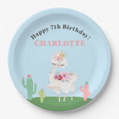 Girly Llama Floral Cactus Birthday Party Papieren Bordje (Voorkant)