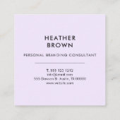 Girly Logo Minimalistische Moderne Lavendel Vierkante Visitekaartje (Achterkant)