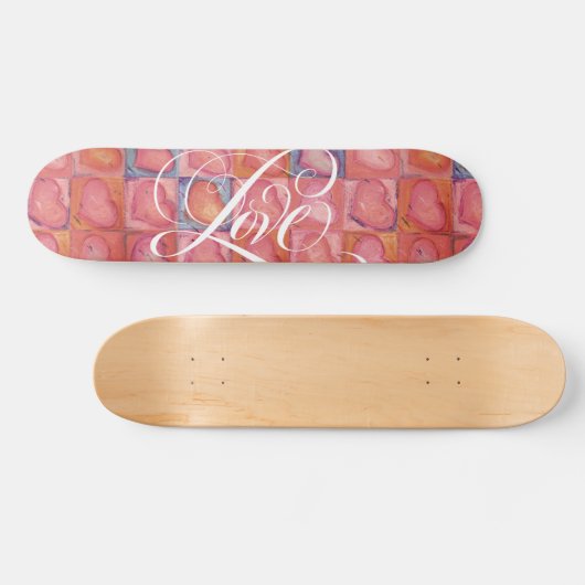 Girly Love Hearts Pink Flourged Calligraphy Skateboard (Horizontaal)