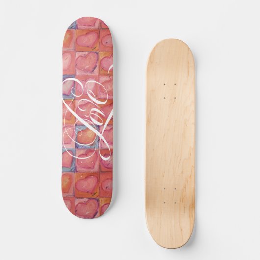 Girly Love Hearts Pink Flourged Calligraphy Skateboard (Voorkant)