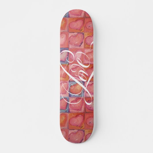 Girly Love Hearts Pink Flourged Calligraphy Skateboard (Voorkant)
