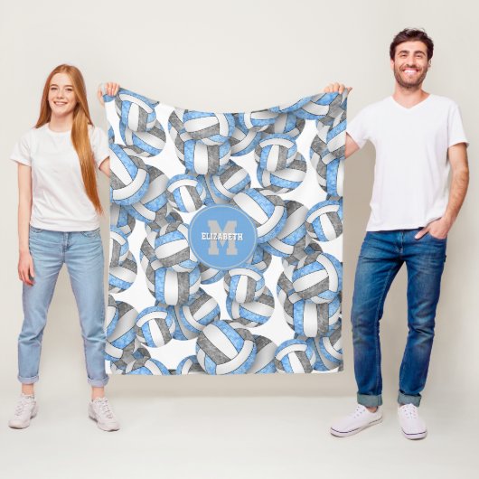 Girly Lt Blauw Grijs Volleybal Sport Team Kleuren Fleece Deken (In situ)