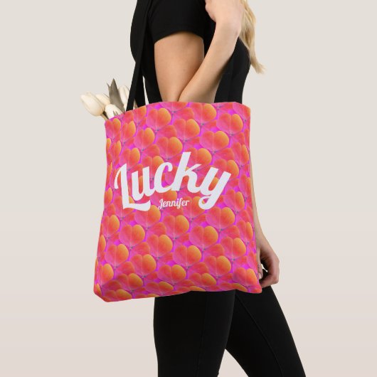 Girly Lucky Pink Clover St Patrick Ierse Patroon Tote Bag (Dichtbij)