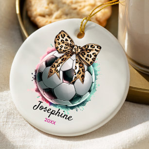 Girly Luipaardprint Coquette Voetbal Keramisch Ornament