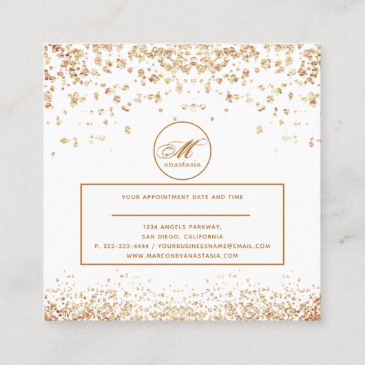 Girly Luxe Gouden Bruin Glitter Schoonheidssalon Vierkante Visitekaartje (Achterkant)
