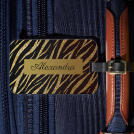 Girly Luxury Black Gold Classy-Zebra op maat Bagagelabel