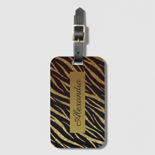 Girly Luxury Black Gold Classy-Zebra op maat Bagagelabel (Voorkant (verticaal))